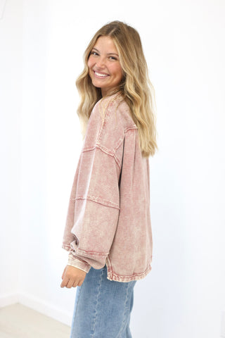 Crazy Over You Ribbed Pullover in Winter Rose