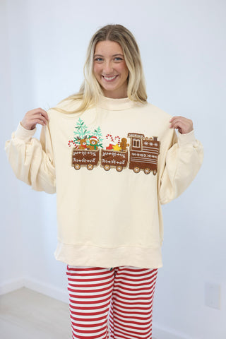 Gingerbread Man Train Mock Neck Pullover