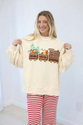 Gingerbread Man Train Mock Neck Pullover