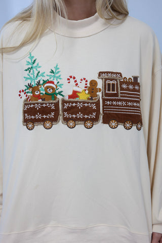 Gingerbread Man Train Mock Neck Pullover
