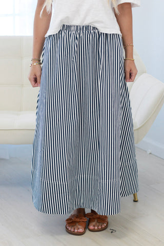 Sunny Summer Days Stripe Skirt in Navy