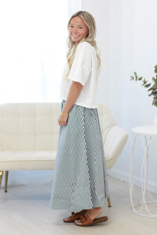 Sunny Summer Days Stripe Skirt in Navy