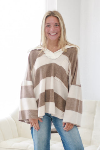 I Feel Good Striped Top in Mocha Mousse