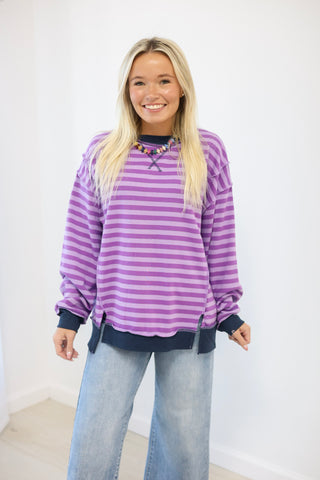 Casual Fall Striped Top in Violet