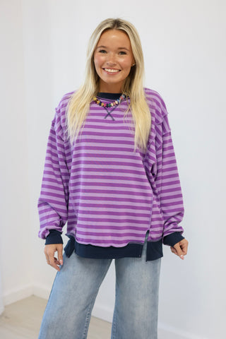 Casual Fall Striped Top in Violet