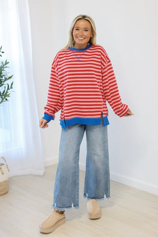 Casual Fall Striped Top in Red