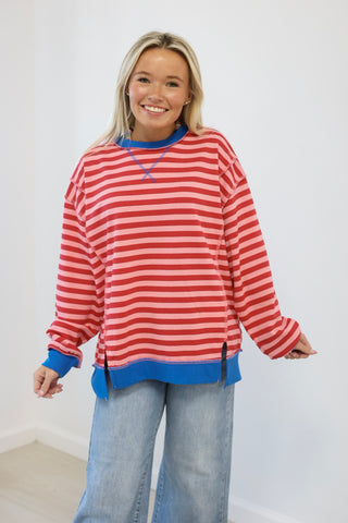 Casual Fall Striped Top in Red