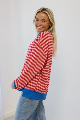 Casual Fall Striped Top in Red