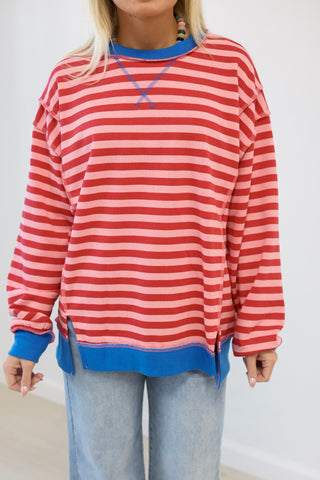 Casual Fall Striped Top in Red