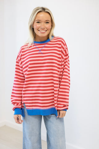 Casual Fall Striped Top in Red