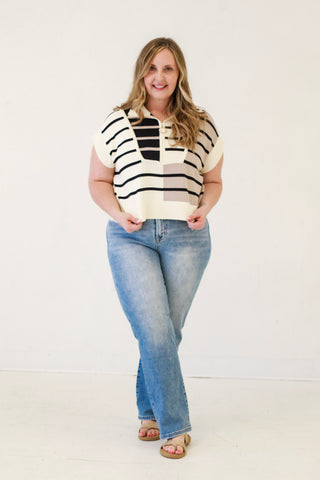Stripe Sensation: Colorblock Cropped Top in Cream Multi
