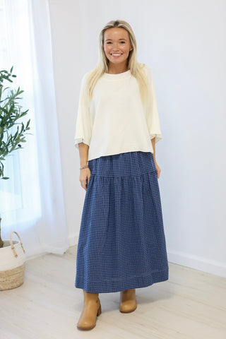 Blue For You Gingham Tiered Maxi Skirt