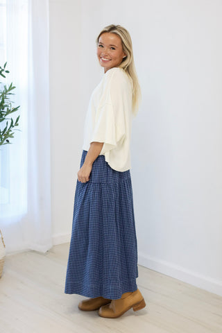 Blue For You Gingham Tiered Maxi Skirt