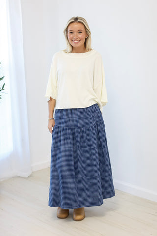 Blue For You Gingham Tiered Maxi Skirt