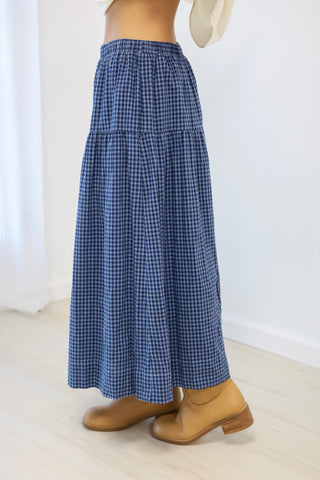Blue For You Gingham Tiered Maxi Skirt