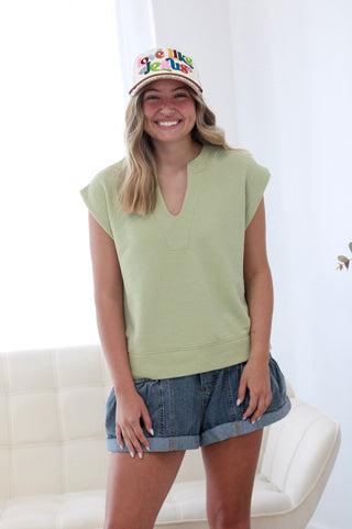 Sweet Southern Comfort Cloud Knit Top in Desert Sage