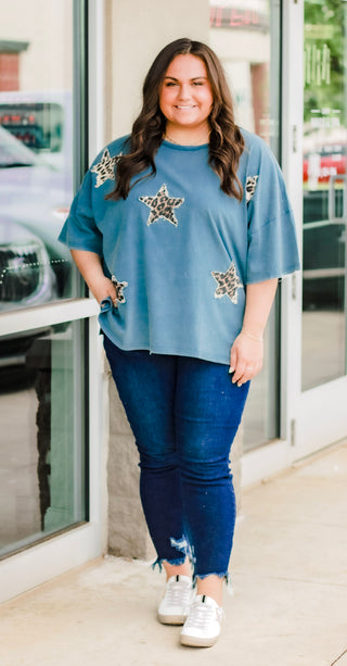 Star For You Leopard Patch Top