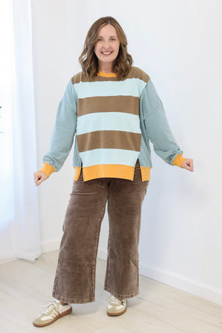 Mix it Up Striped Top in Mocha Blue