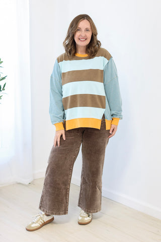 Mix it Up Striped Top in Mocha Blue