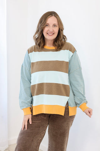 Mix it Up Striped Top in Mocha Blue