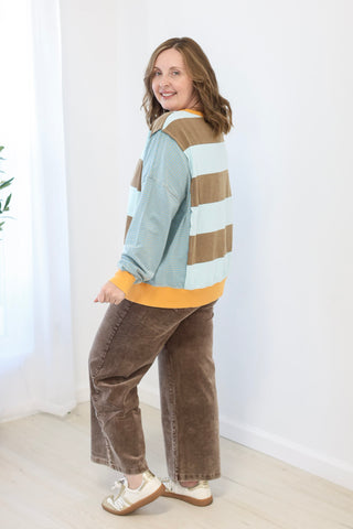 Mix it Up Striped Top in Mocha Blue