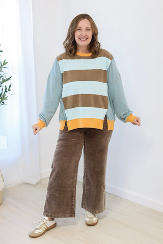 Mix it Up Striped Top in Mocha Blue