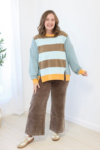 Mix it Up Striped Top in Mocha Blue