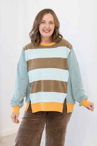 Mix it Up Striped Top in Mocha Blue