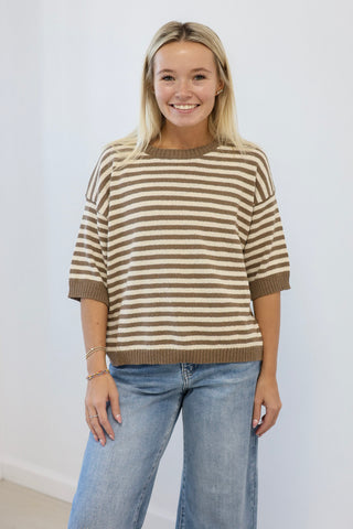 Harvest Blessings Striped Sweater in Mocha