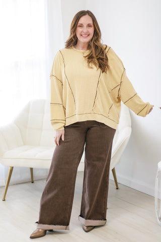 Picked For You Waffle Knit Pullover in Butter Yellow