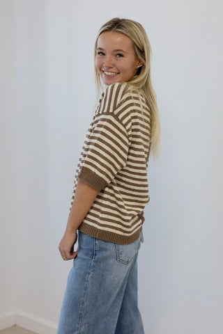 Harvest Blessings Striped Sweater in Mocha