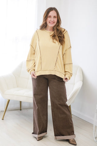 Picked For You Waffle Knit Pullover in Butter Yellow