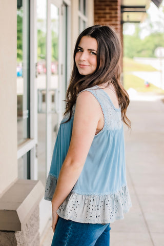 Kiss for a Rose Tank in Sky Blue