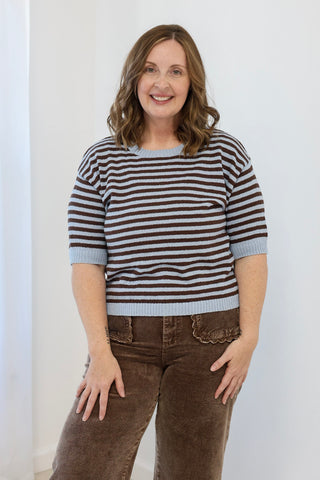 Harvest Blessings Striped Sweater in Chocolate Brown