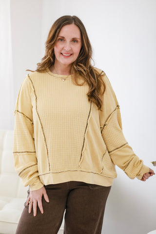 Picked For You Waffle Knit Pullover in Butter Yellow