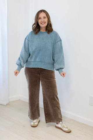 Fall Fest Fleece Pullover in Dusty Blue