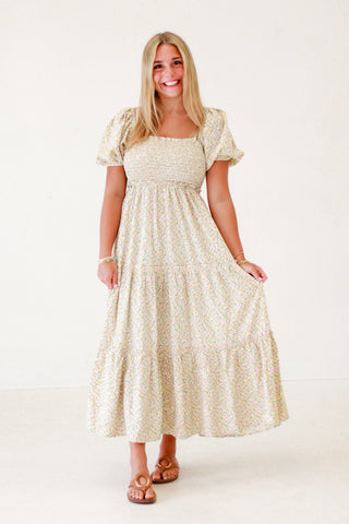 Summer Sunshine Smocked Floral Midi Dress