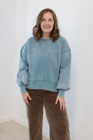 Fall Fest Fleece Pullover in Dusty Blue