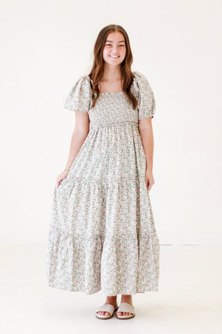 Best Contrast Floral Smocked Midi Dress