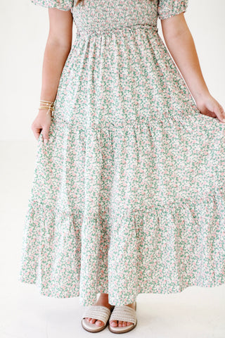 Best Contrast Floral Smocked Midi Dress