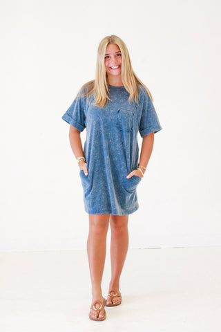 Splish Splash Mineral Wash Tunic Dress in Blue