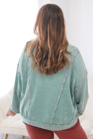 Picked For You Waffle Knit Pullover in Faded Teal