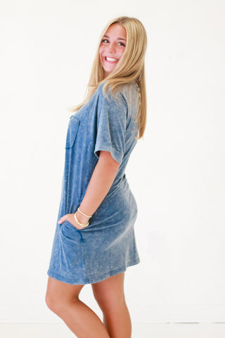 Splish Splash Mineral Wash Tunic Dress in Blue