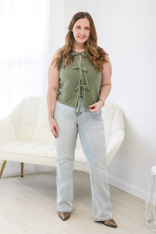 Tied Up in Knots Tank Sweater in Light Olive