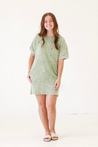Splish Splash Mineral Wash Tunic Dress in Sage