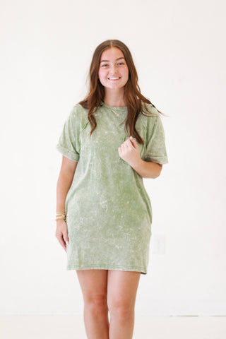 Splish Splash Mineral Wash Tunic Dress in Sage