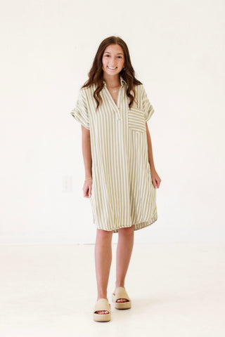 Willing to Dream Striped Olive Dress