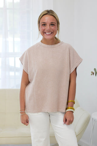Everyday Style Ribbed Top in Mushroom