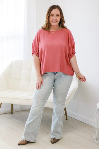 Boardwalk Stroll Elastic Sleeve Blouse Top in Berry