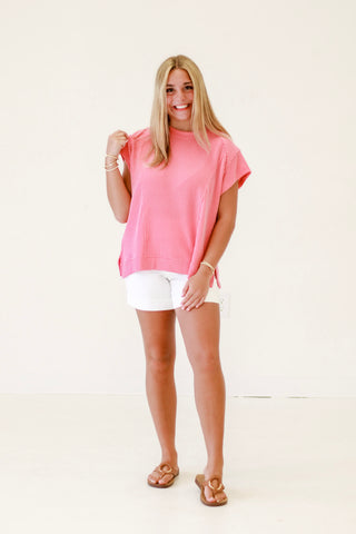 Reining Raspberry Ribbed Top